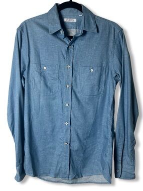Gustin Men’s Chambray Work Shirt Dual Chest Pockets MOP Buttons Made USA Sz XS